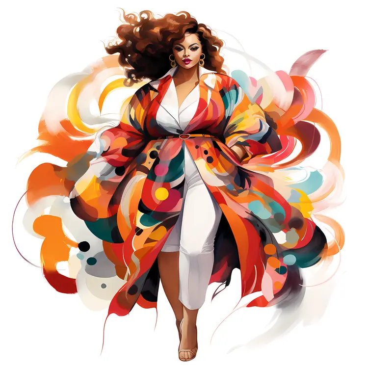 Vibrant Plus-Size Woman in Colorful Coat