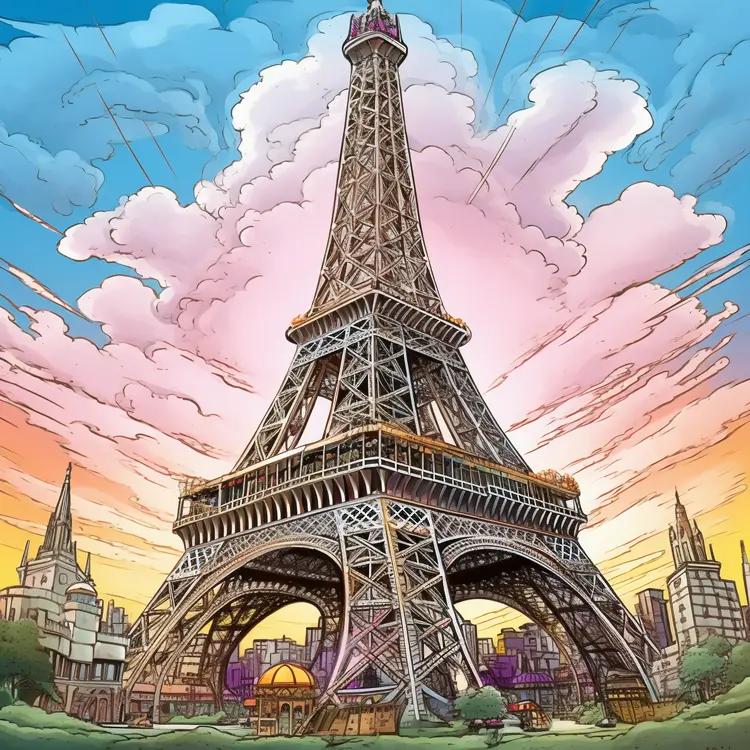 Eiffel Tower in Vibrant Cartoon Style