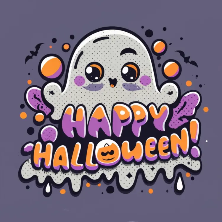 Cute Ghost with Happy Halloween Message
