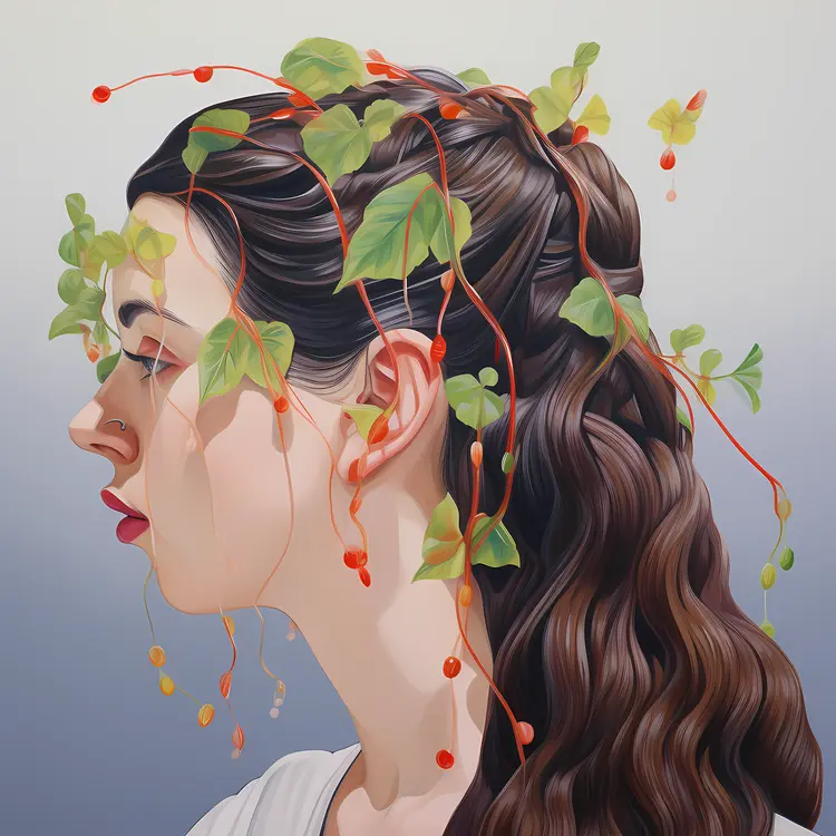 Surreal Portrait of Woman with Plant Hair