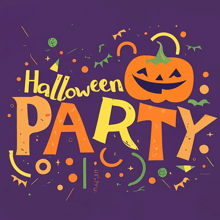 Halloween Party with Pumpkin and Bats
