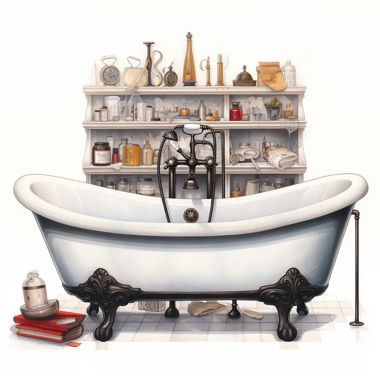 Vintage Bathtub with Shelves