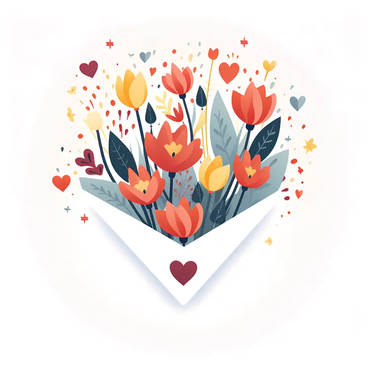 Red and Yellow Flowers in Envelope Illustration