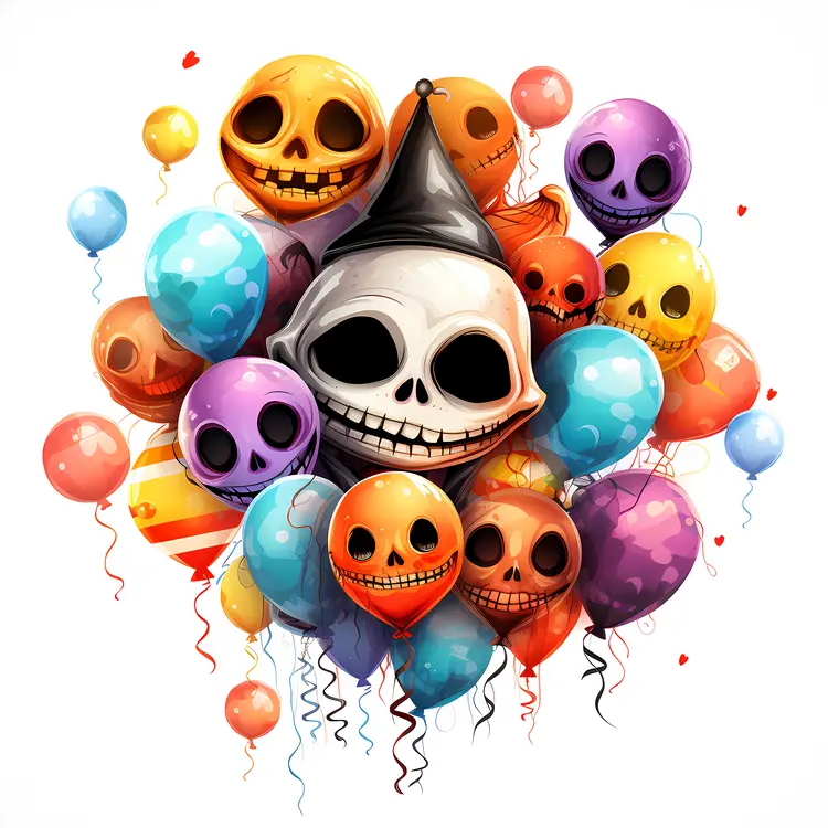 Skull Balloons with Hat for Party Decorations