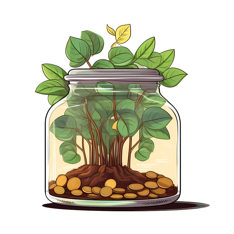 Plant Growing in Jar of Coins