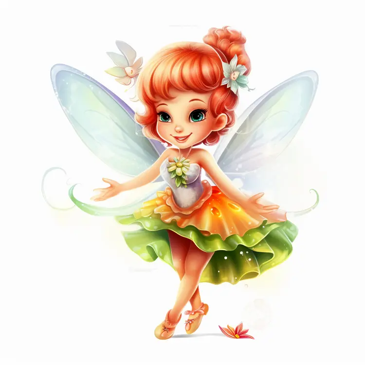 Cute Fairy with Colorful Dress and Wings