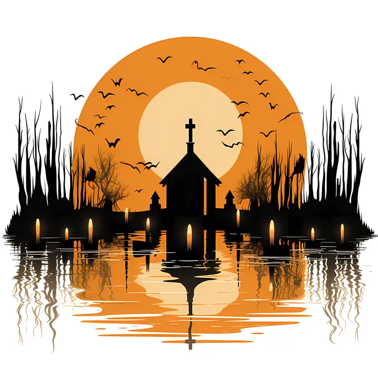 Church at Sunset with Reflections in Water