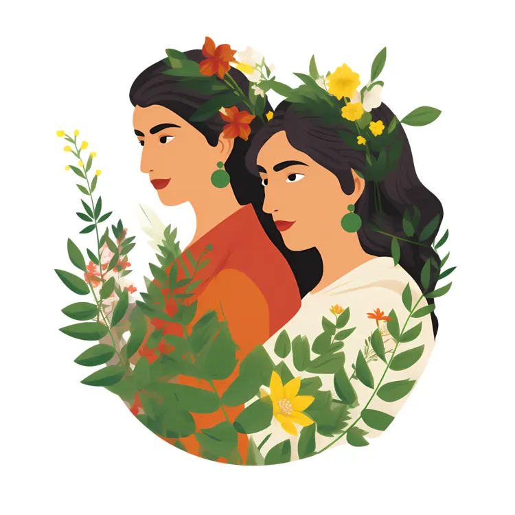 Beautiful Women with Floral Headpieces Illustration