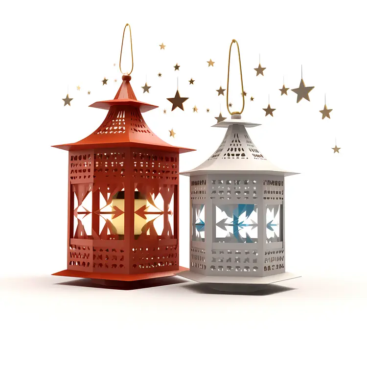 Red and White Lanterns with Stars