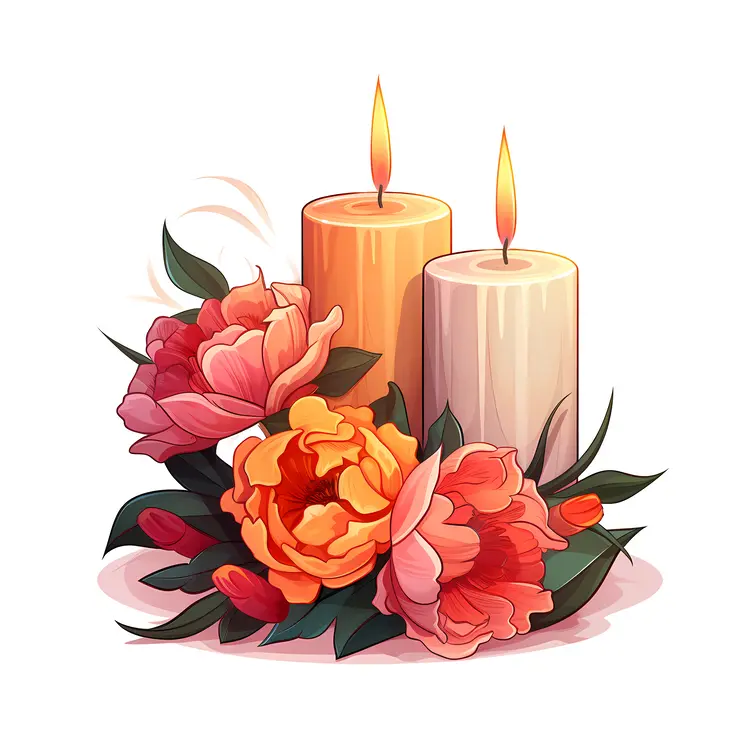 Twin Candles with Colorful Flowers
