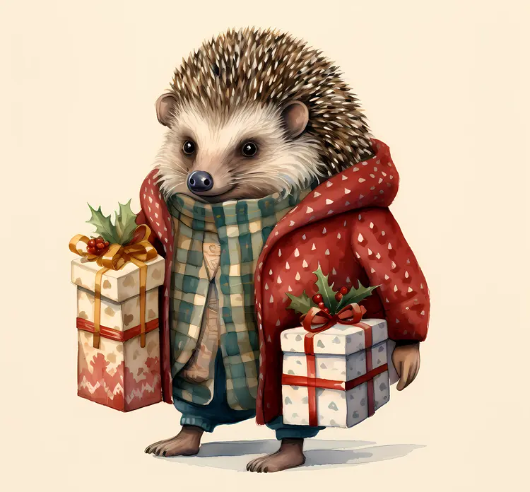 Hedgehog with Gifts and Scarf