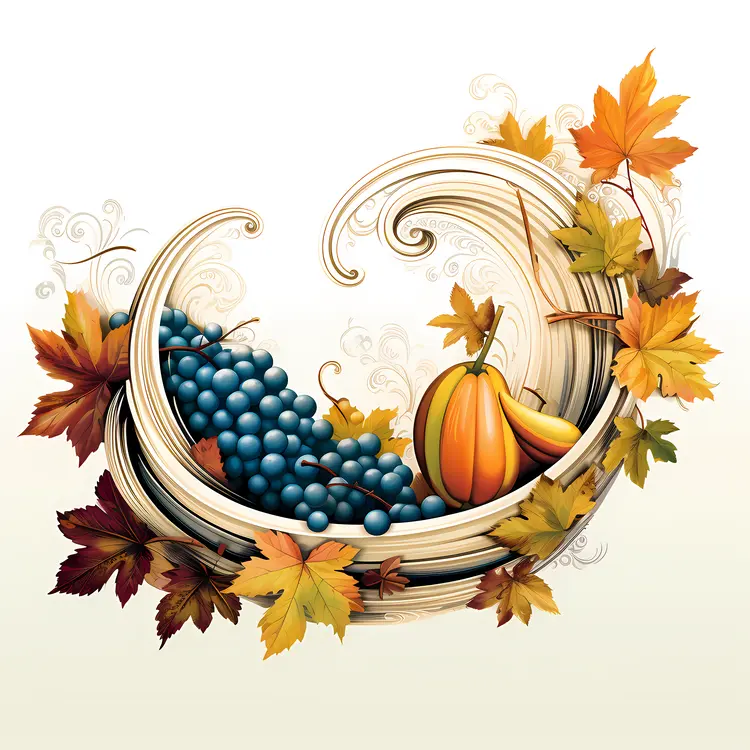 Cornucopia with Blue Grapes and Pumpkin