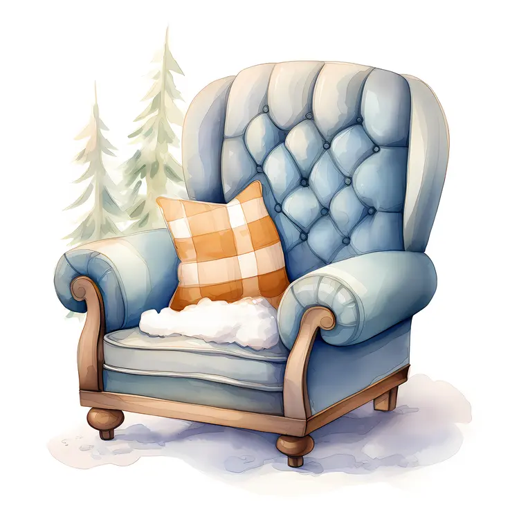 Blue Armchair with Pillow