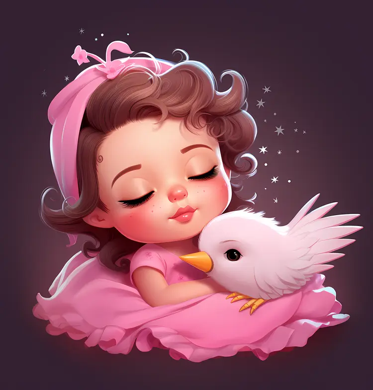 Cute Girl in Pink Dress with a Bird