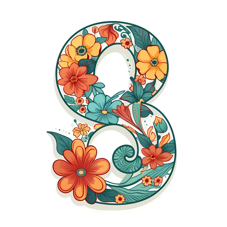 Floral Number 8 with Colorful Flowers