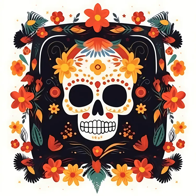 Colorful Sugar Skull with Floral Decorations for Day of the Dead