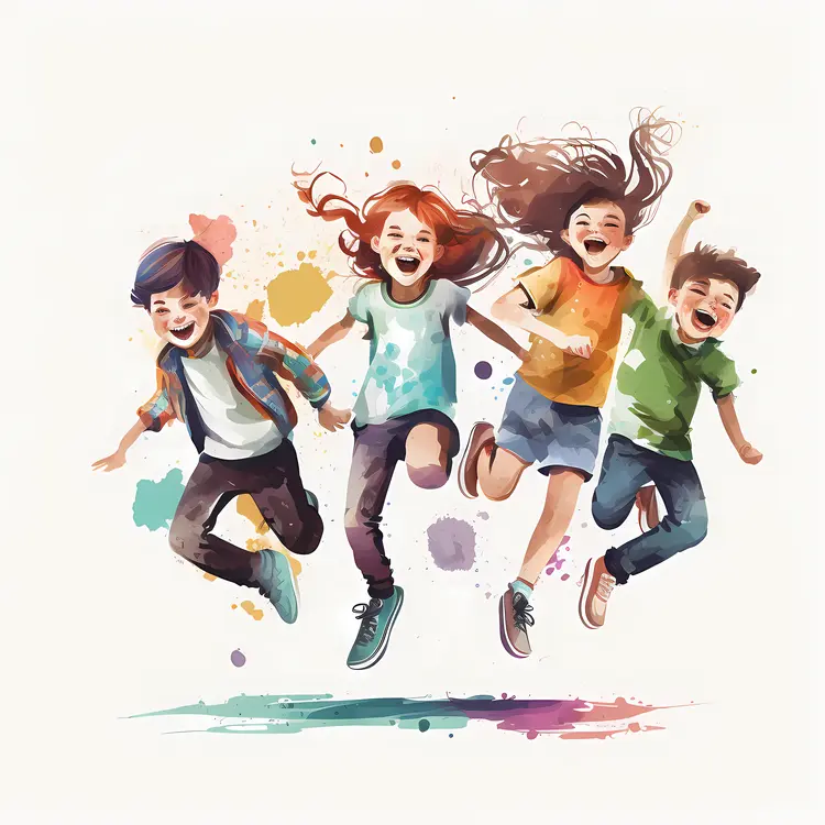 Happy Children Jumping and Playing Together