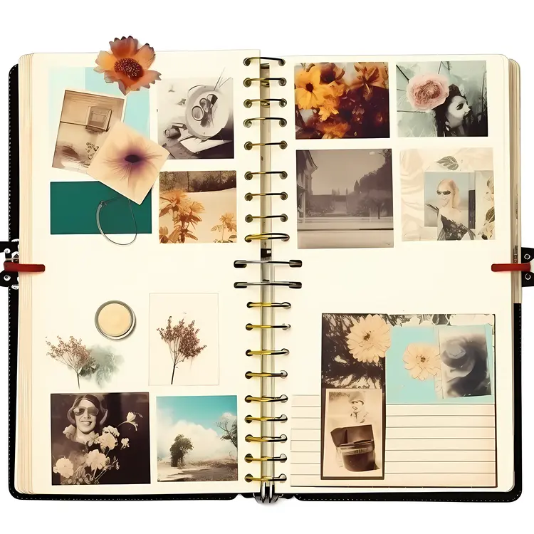 Vintage Scrapbook with Photos and Flowers
