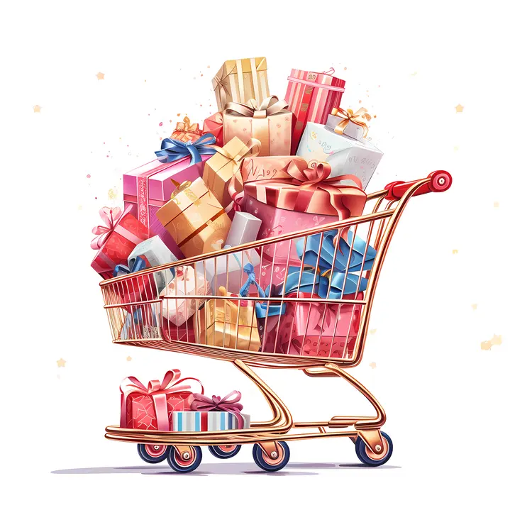Shopping Cart Overflowing with Gifts