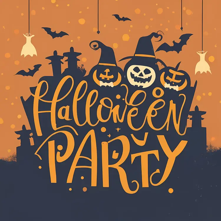 Halloween Party Poster with Bats and Pumpkins