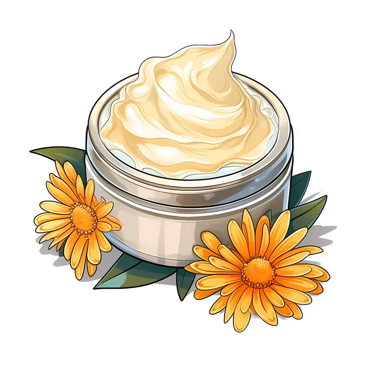 Cream Jar with Yellow Flowers and Leaves