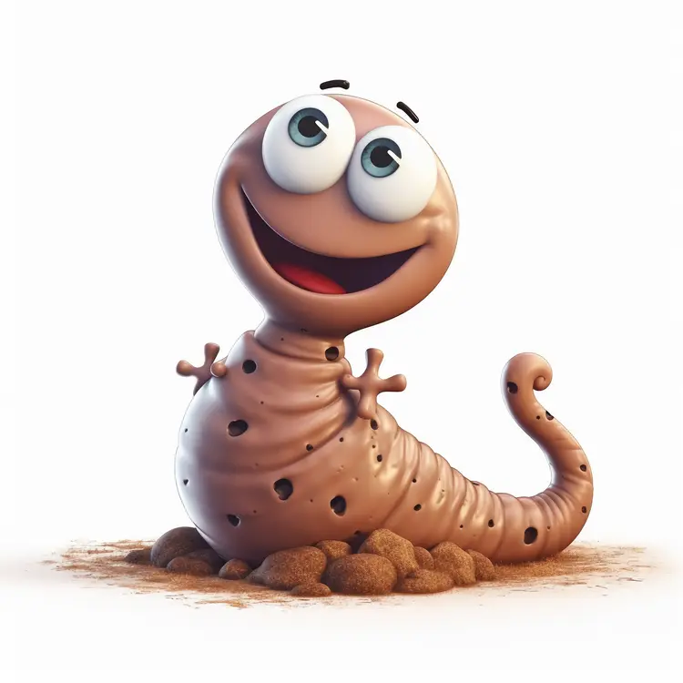 Cute Smiling Cartoon Worm in Soil