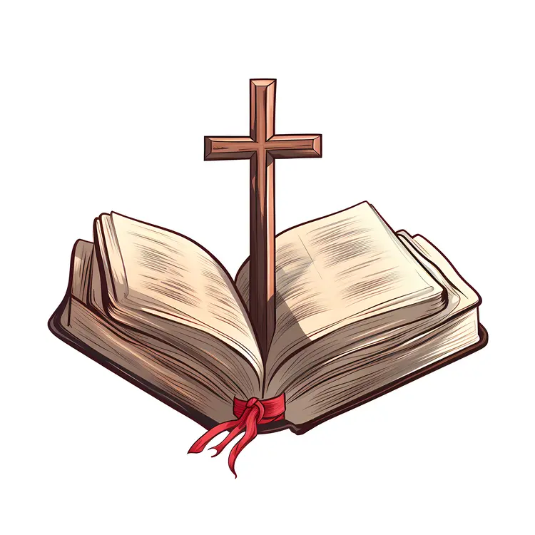 Open Bible with Wooden Cross