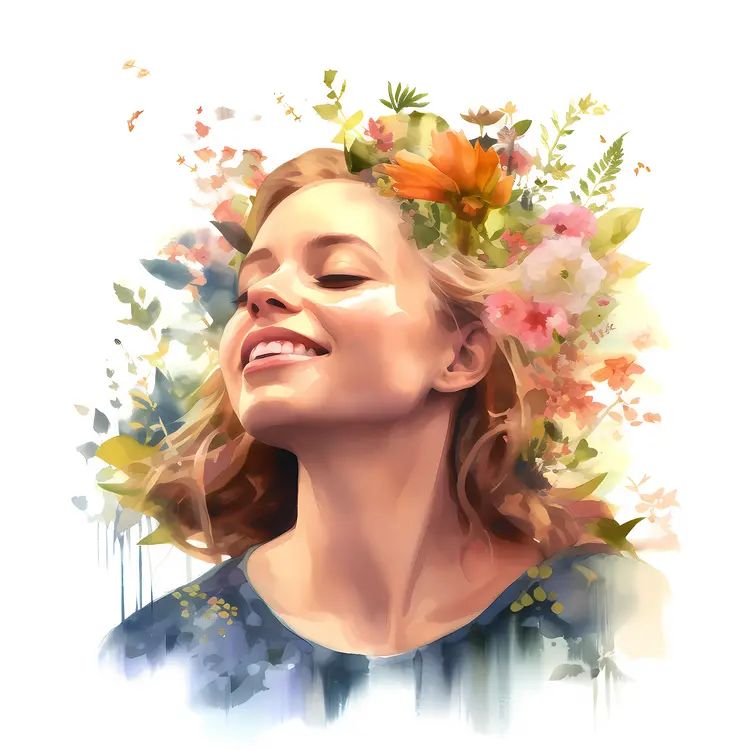 Smiling Woman with Floral Crown in Watercolor Style