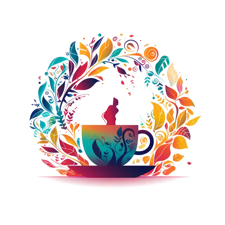 Colorful Teacup with Leaves and Steam