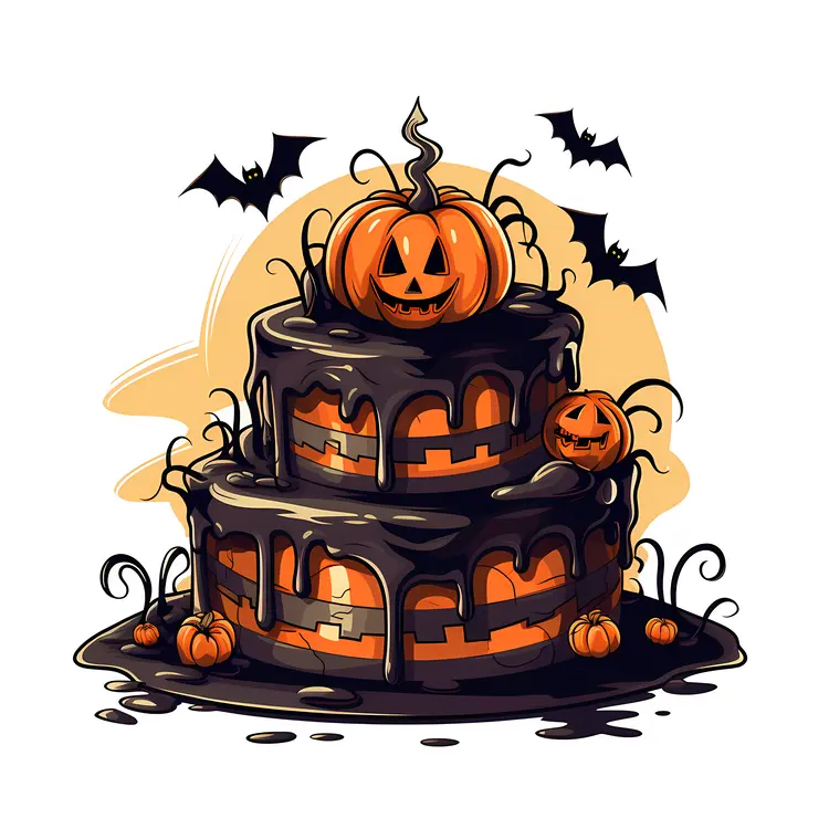 Halloween Pumpkin Cake with Bats