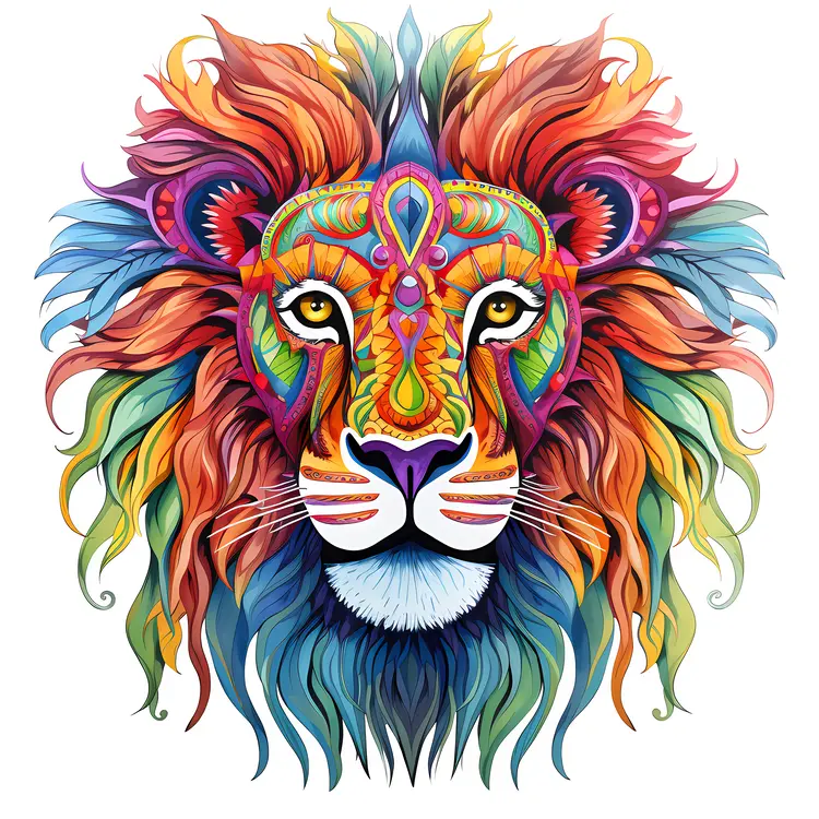 Artistic Lion with Colorful Mane