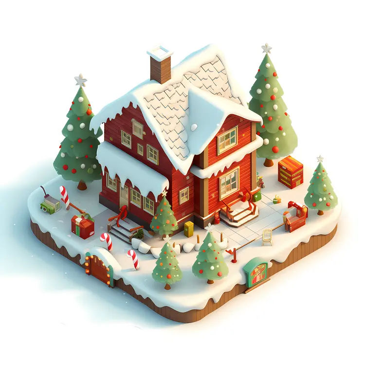 Snowy house with Christmas decorations