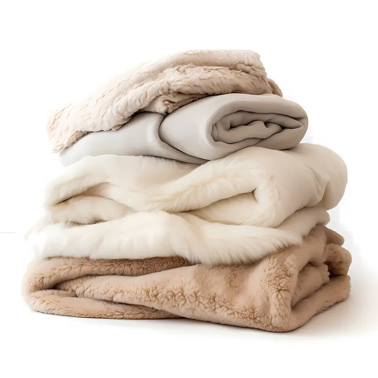 Stack of Cozy Blankets in Beige and White