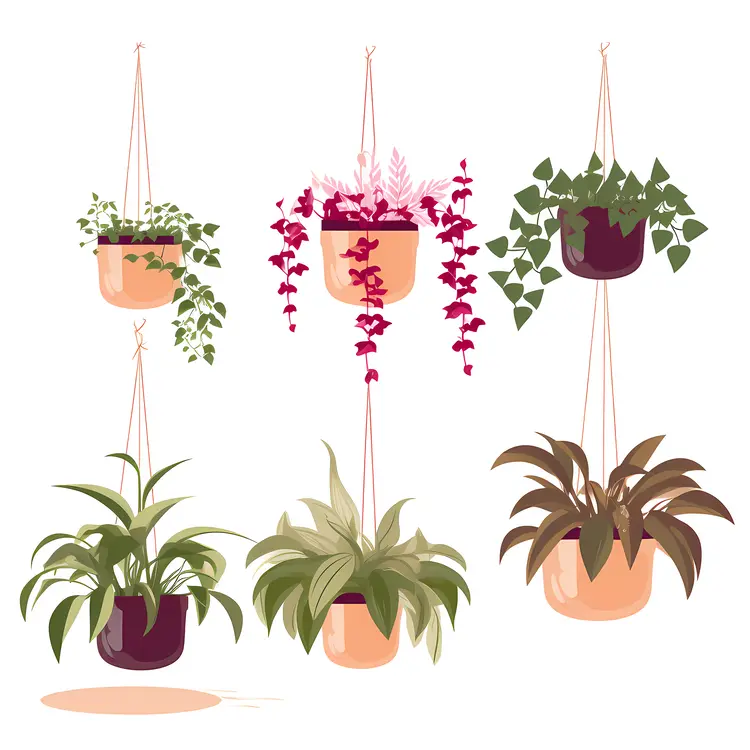 Assorted Hanging Plants in Pink Pots