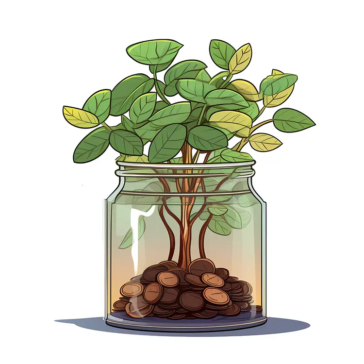 Money Plant Growing in Jar of Coins