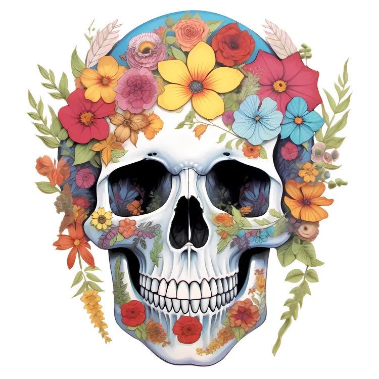 Colorful Floral Skull for Day of the Dead Celebration