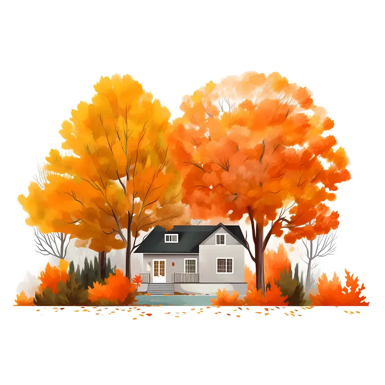 Cozy White House in Autumn Scenery