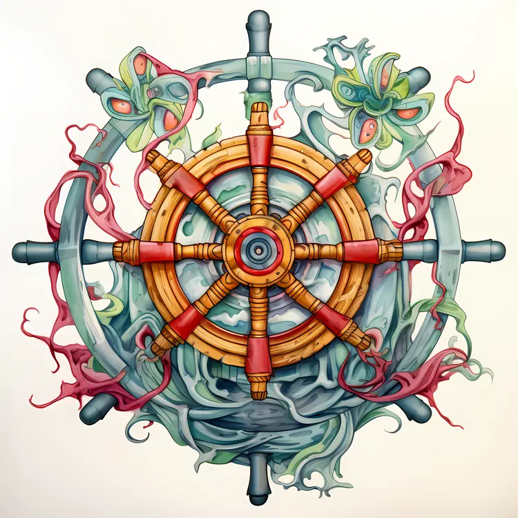 Artistic Nautical Ship Wheel Illustration
