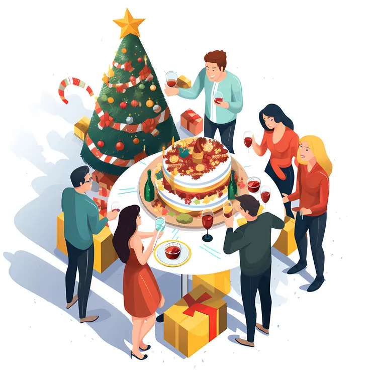 People Celebrating Around a Christmas Tree