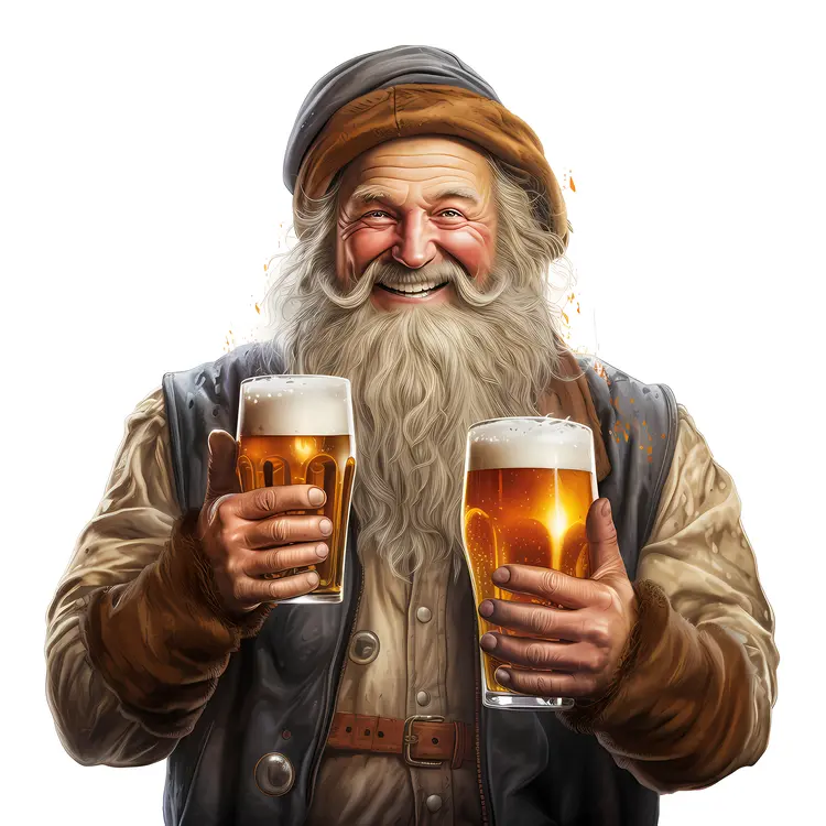 Bearded Man Holding Two Beer Glasses