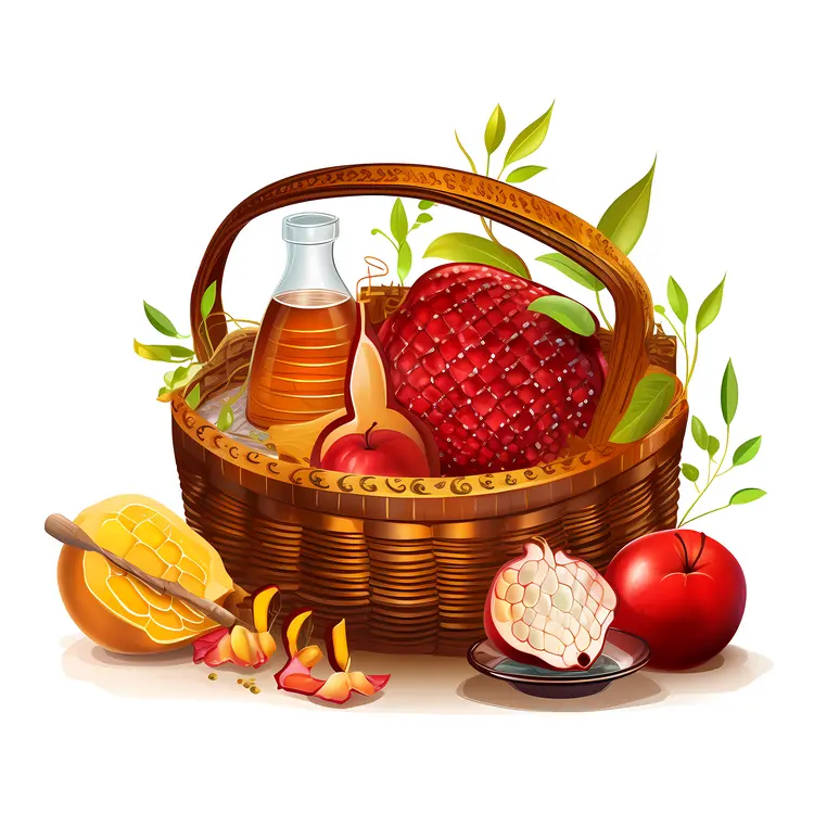 Wicker Basket with Fruits and Honey