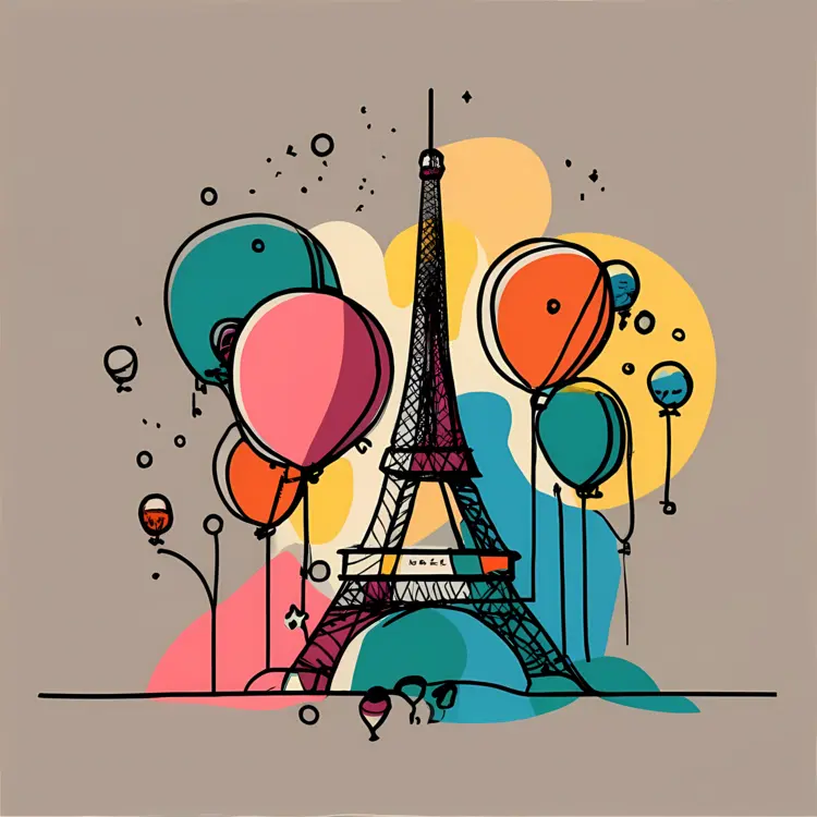 Eiffel Tower with Colorful Balloons