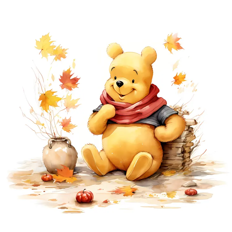 Bear Relaxing with Autumn Leaves