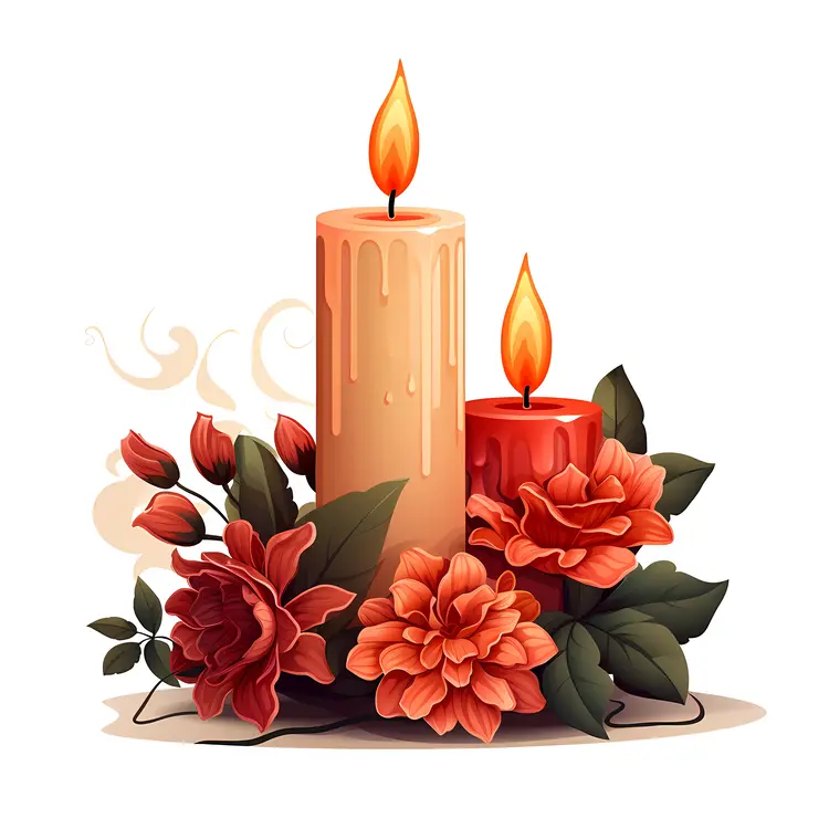 Romantic Candles and Red Flowers
