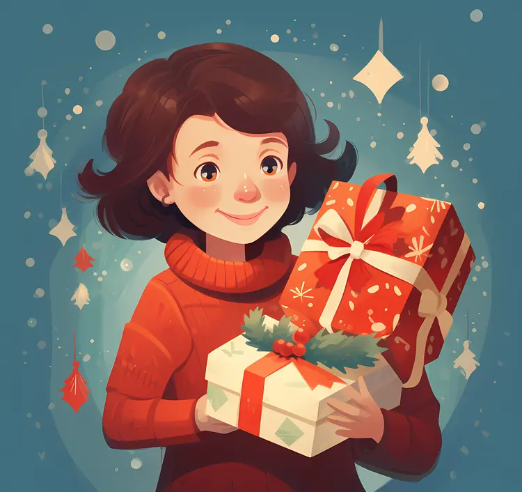 Girl Holding Christmas Gifts