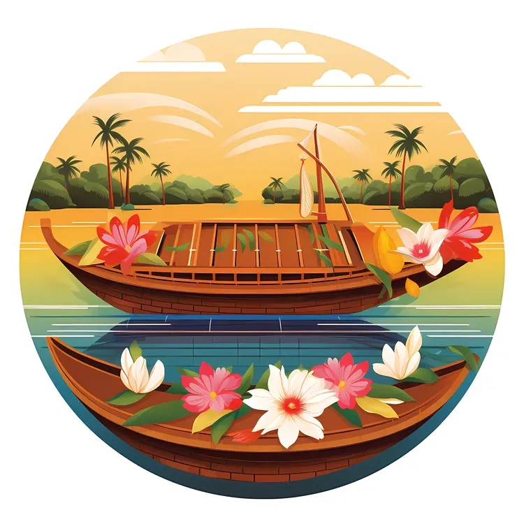 Flower Decorated Boat on a River