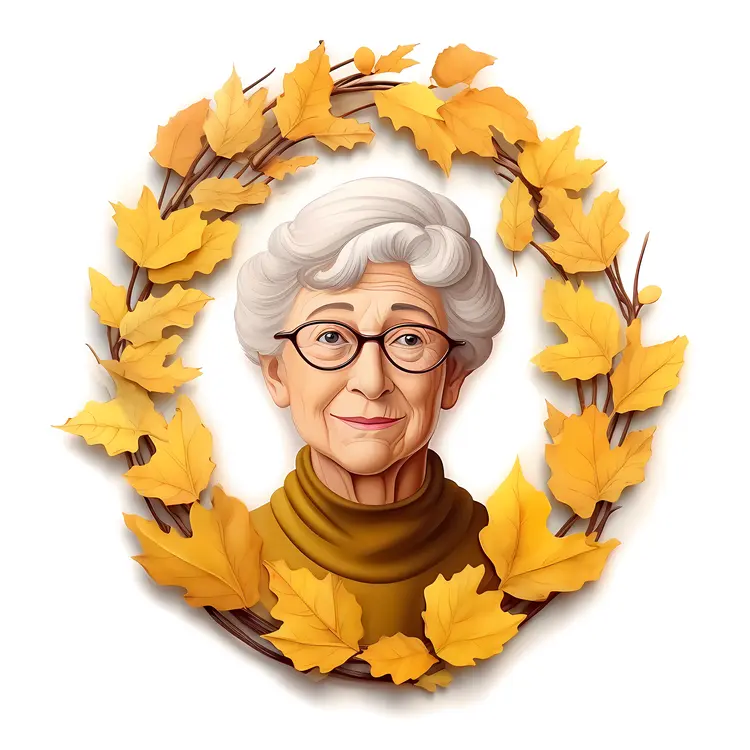 Elderly Woman Portrait with Autumn Wreath