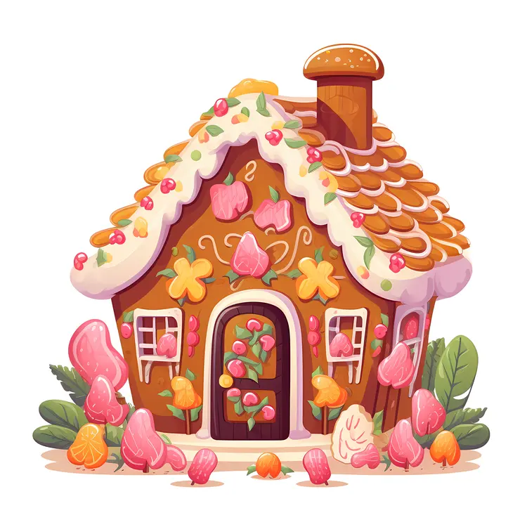 Cute Gingerbread House with Candy Decorations