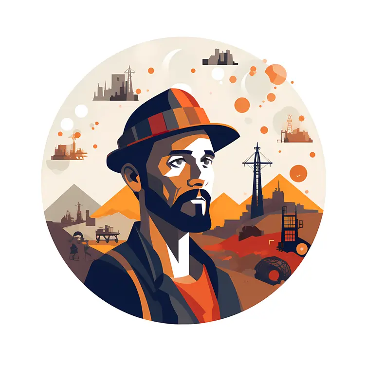 Miner with Mining Equipment in Industrial Area