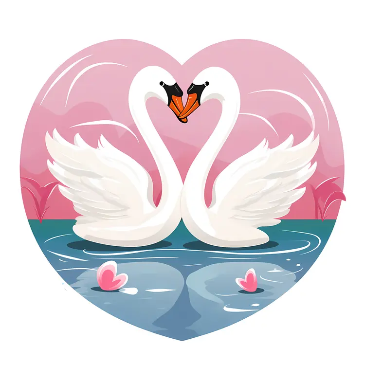 Swans in Love with Pink Heart Background